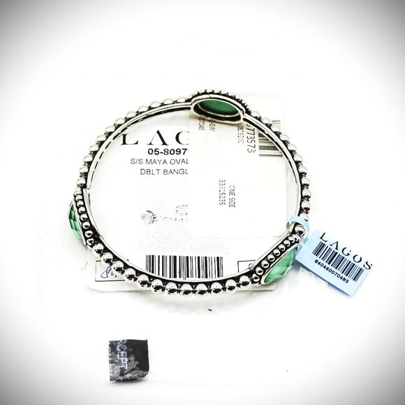 LAGOS Maya Sterling Variscite Oval Doubles Bangle Bracelet Size M - Picture 5 of 11